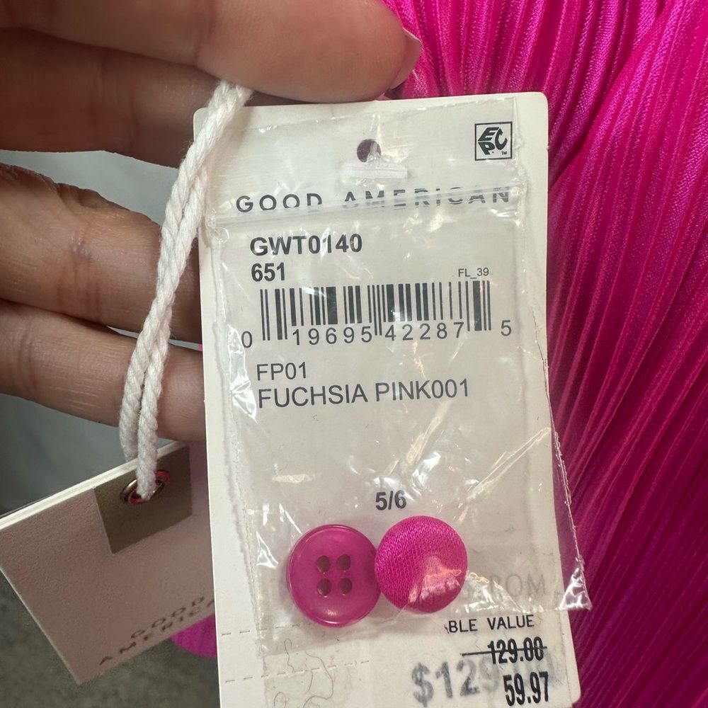 Good American Fuchsia Always Fits Plisse Pleated Button Down Blouse Size 5/6 NWT - Picture 10 of 13
